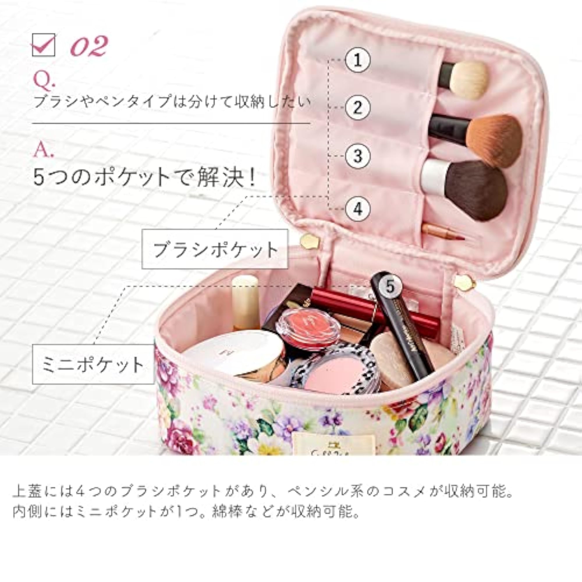 Sharel LC Vanity Case, Floral Pattern Makeup Pouch